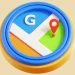 Illustration of the Google Maps logo with a red location pin on a colorful map background inside a circular frame.